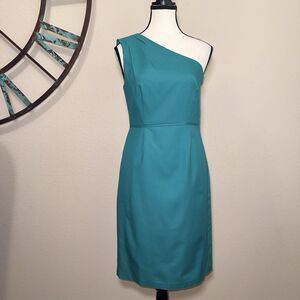 J. Crew Dress 4 NWOT Emerald Green One Shoulder Sleeveless Lined Sheath Cocktail